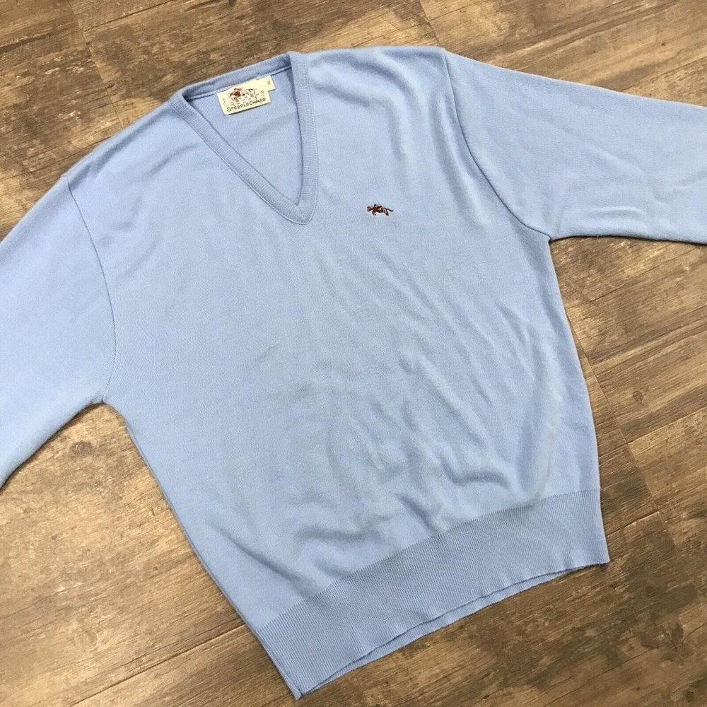 Vintage 70s‎ 80s Steeplechase Sweater Mens Size XL Pullover Blue V-Neck
